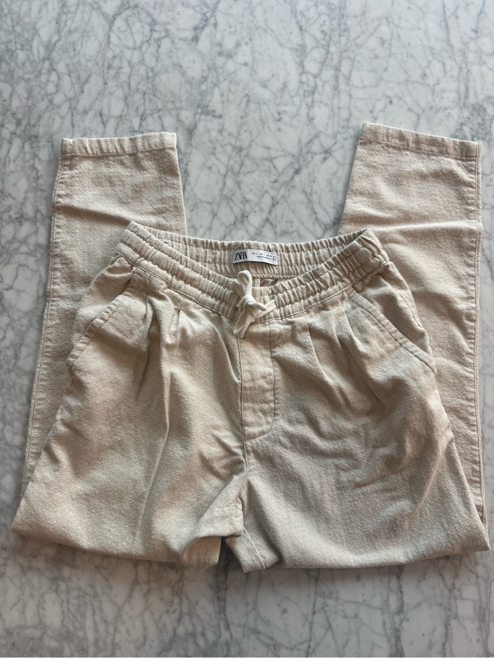 Zara Cream Elastic Waist Drawstring Joggers